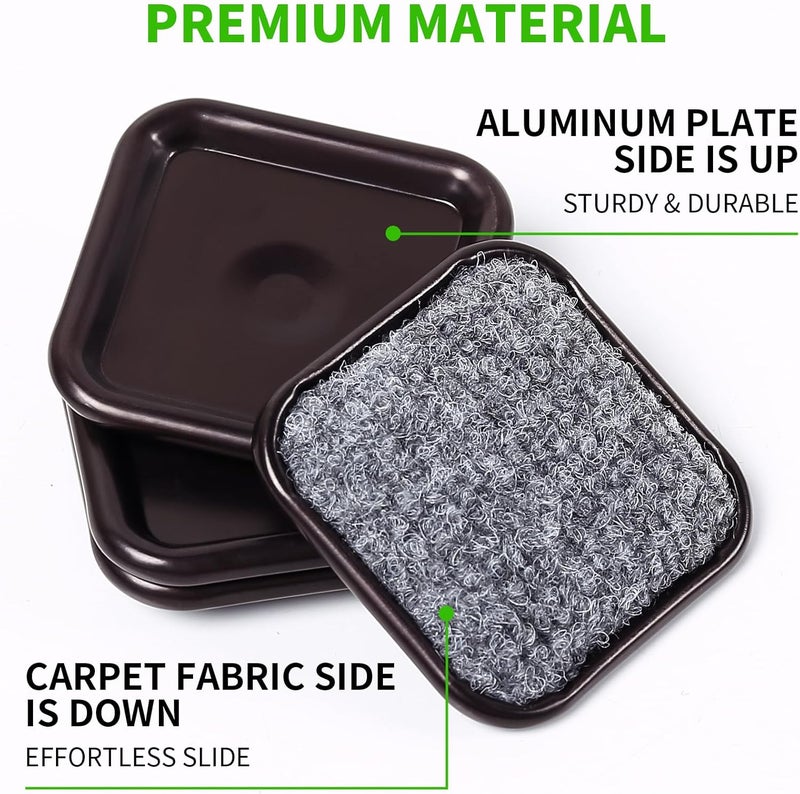 GAGUIUP 2 1/2" Square Carpet Bottom Furniture Caster Cups, Reusable Furniture Sliders for Hardwood Floors, Felt Furniture Pads Coasters to Protect Tile or Laminate Floors from Scratches, Brown/Gray (12 Pack) - Image 3