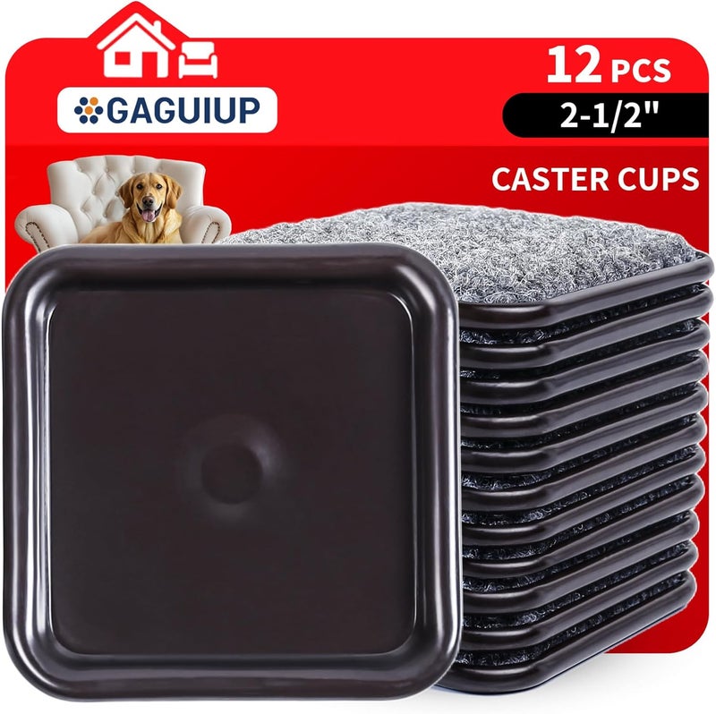 GAGUIUP 2 1/2" Square Carpet Bottom Furniture Caster Cups, Reusable Furniture Sliders for Hardwood Floors, Felt Furniture Pads Coasters to Protect Tile or Laminate Floors from Scratches, Brown/Gray (12 Pack) - Image 1