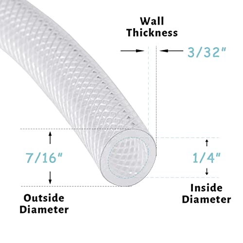 DAVCO 1/4" ID - 25 ft Heavy Duty Braided Clear Plastic Vinyl Tubing, Flexible High Pressure Reinforced PVC Plastic Tube Hose, Non-toxic, BPA Free, with 2 Stainless Clamps - Image 3