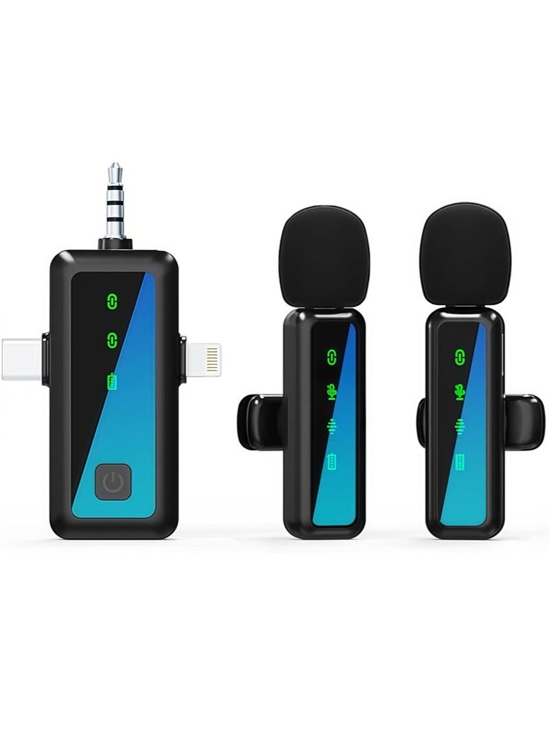 3-in-1 LCD Wireless Lavalier Microphone - Plug and play wireless microphone with 2 microphones, compatible with a wide range of devices for video recording - interviews - vlogs - automatic synchronization and noise reduction - 2.4 GHZ - Image 1