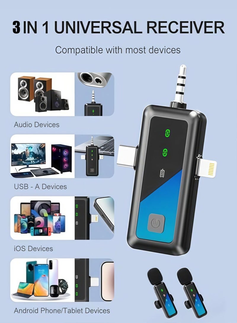 3-in-1 LCD Wireless Lavalier Microphone - Plug and play wireless microphone with 2 microphones, compatible with a wide range of devices for video recording - interviews - vlogs - automatic synchronization and noise reduction - 2.4 GHZ - Image 5