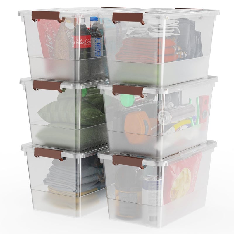WYT 32 Qt Plastic Clear Storage Bin with Durable Lids and Latching Buckle, 6-Pack Tote Organizing Box Stackable and Nestable - Image 1