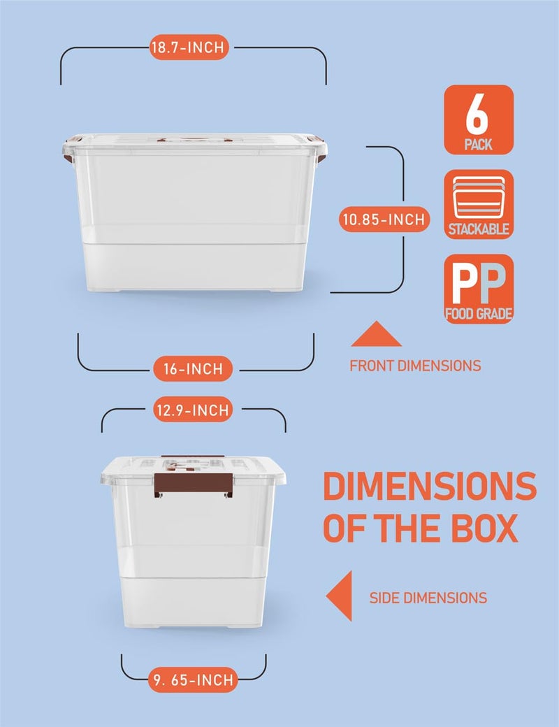 WYT 32 Qt Plastic Clear Storage Bin with Durable Lids and Latching Buckle, 6-Pack Tote Organizing Box Stackable and Nestable - Image 2