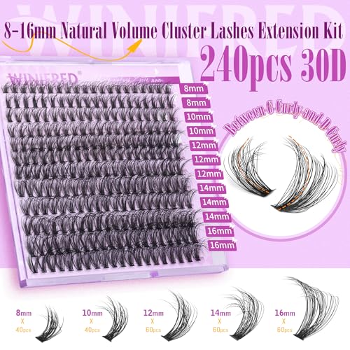 Winifred Lash Clusters Kit Lash Extension Kit Wispy 816mm Natural Lashes Clusters 240pcs Eyelash Extension Clusters 30D Individual Lashes with Lash Bond and Seal Lash Remover Lash Tweezers by Winifred - Image 3