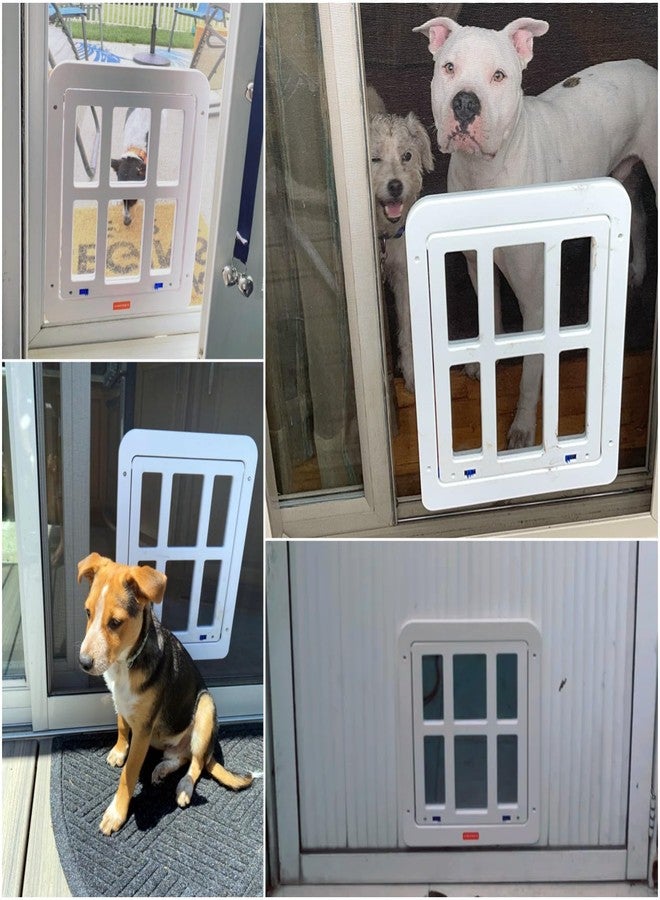 NAMSAN Dog Screen Door, Passage Size 12 x 16 inches, Dog Door for Screen Door, Large Pet Door for Sliding Door, Magnetic Automatic Closing, Self-Assembly, Lockable, White - Image 2
