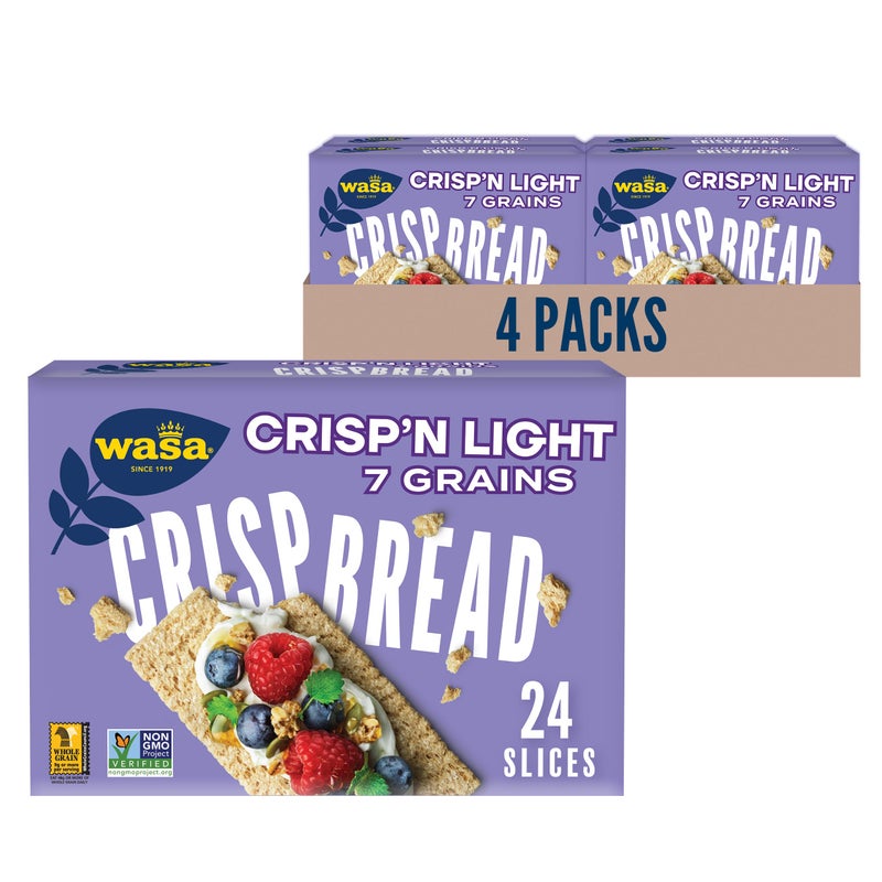 Wasa Crispn Light 7 Grains Crispbread 49 oz Pack of 4 Crackers NonGMO Ingredients 7 Grain Blend 20 Calories per Slice - Image 3