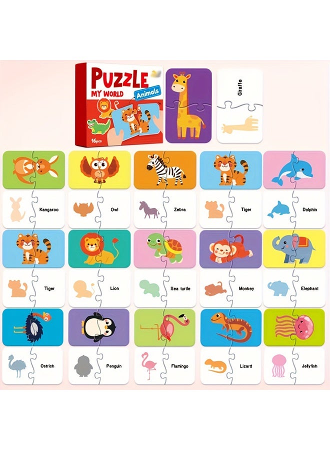 16Pcs Animal Matching Puzzles for Kids Self-Correcting Puzzles Sets Head and Tails Correction Montessori Birthday Gifts for Learning Educational Activity - Image 1