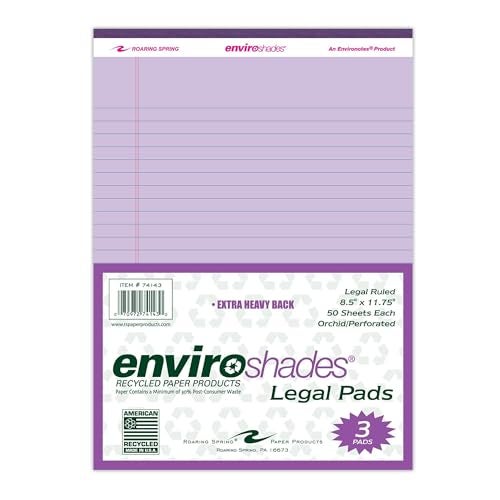 ROARING SPRING Enviroshades Recycled Colored Legal Pads, Orchid, 3 Pack, 8.5" x 11", Legal Ruled, 50 Sheets Per Pad, 15 lb Perforated Paper, Made in USA - Image 1