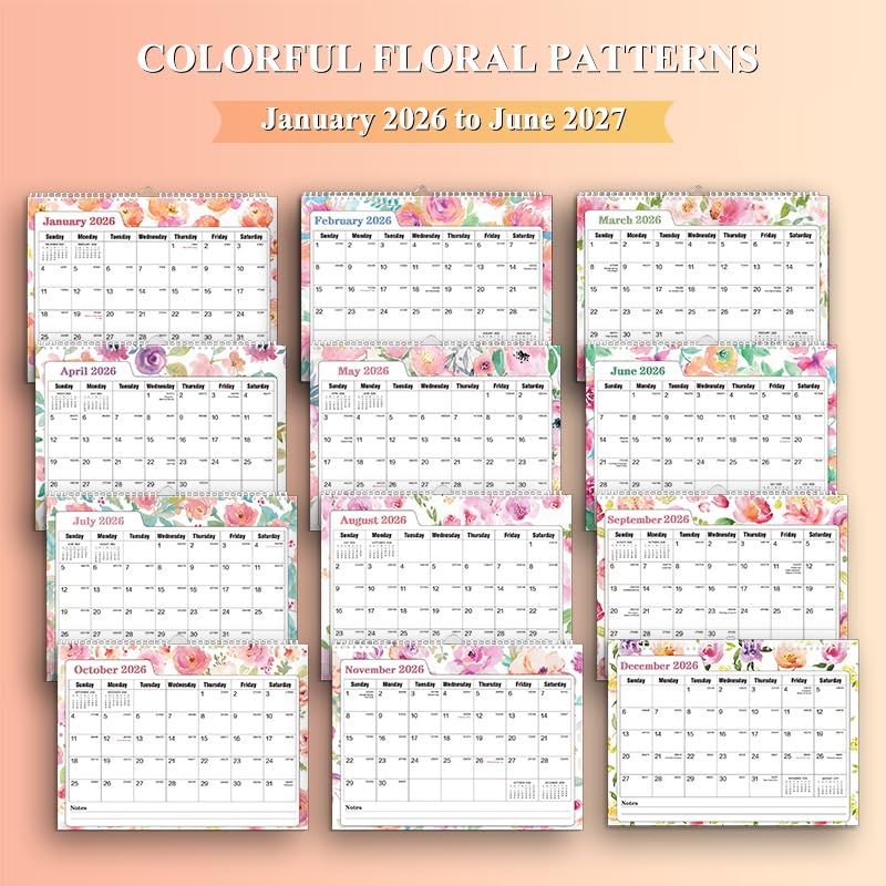Ymumuda Wall Calendar 2026-2027,11"Ã—14", 18 Months from JAN. 2026 to JUN. 2027, Hanging Calendar Spiral Binding, Unique Monthly Calendar for Easy Planningï¼ŒPerfect for School Office Work Schedule - Image 2