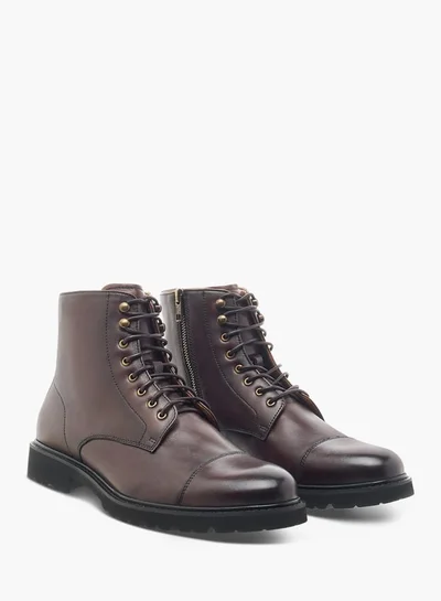 DUCHINI Mens Leather Solid Ankle Boots with Zip Closure