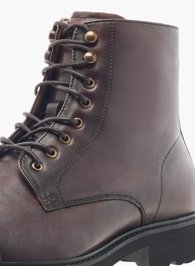 دوتشيني Mens Leather Solid Ankle Boots with Zip Closure