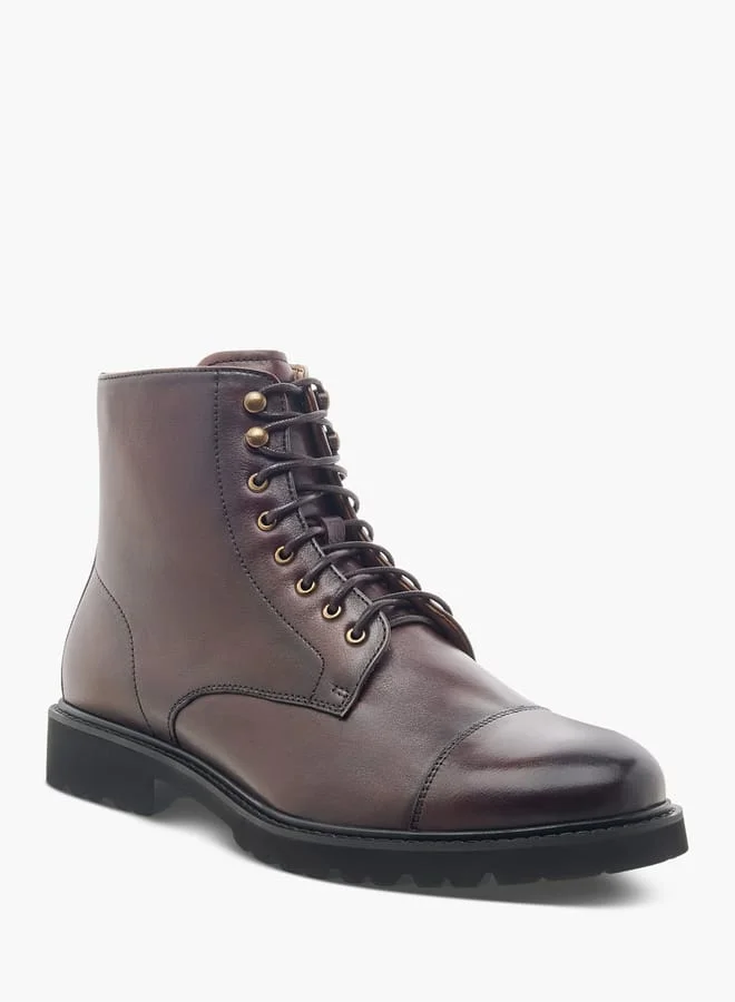 دوتشيني Mens Leather Solid Ankle Boots with Zip Closure