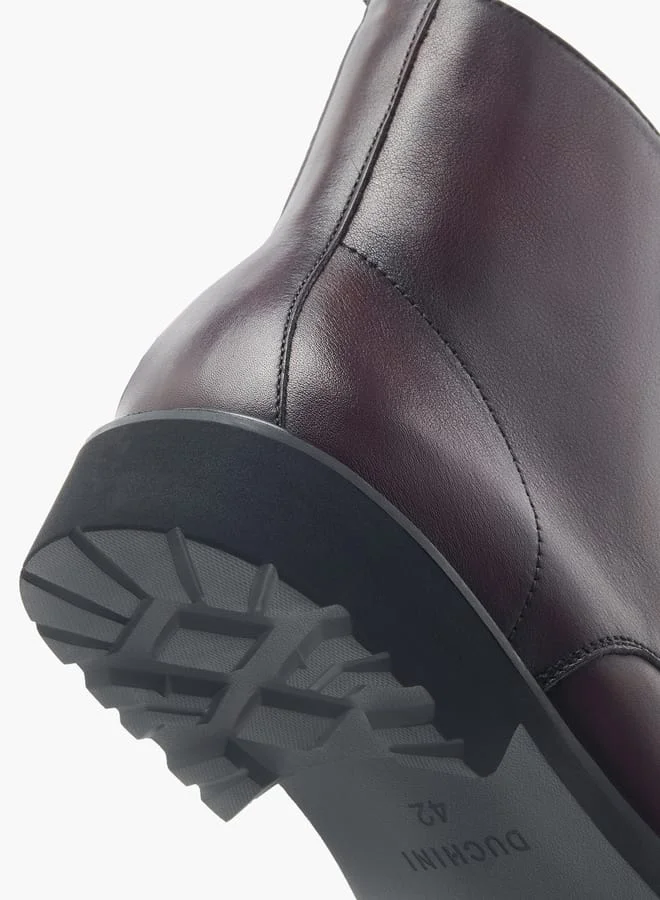 دوتشيني Mens Leather Solid Ankle Boots with Zip Closure