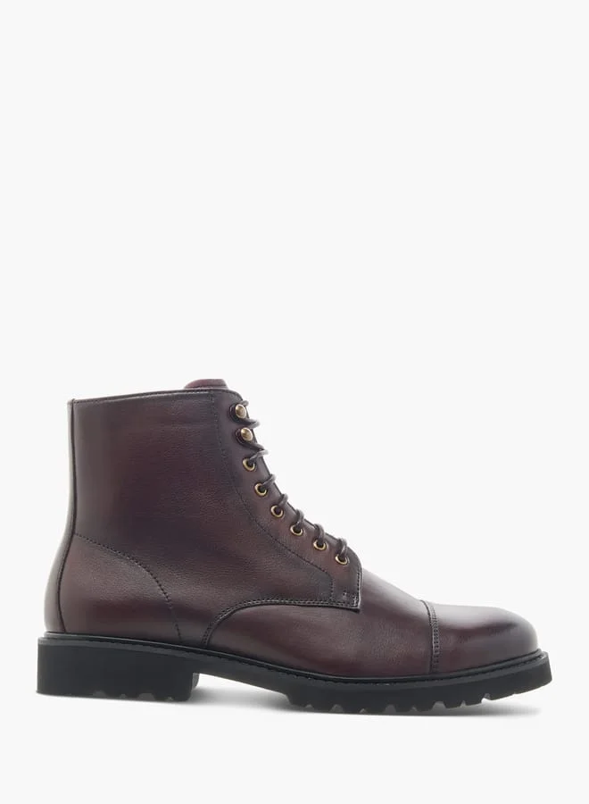 دوتشيني Mens Leather Solid Ankle Boots with Zip Closure