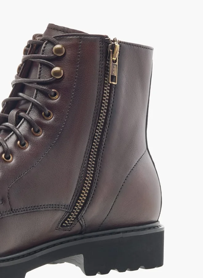 دوتشيني Mens Leather Solid Ankle Boots with Zip Closure
