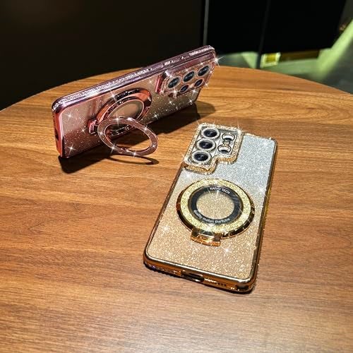 WATACHE Designed for Samsung Galaxy S26 Ultra Case Clear Glitter with Kickstand & Camera Lens Protector,Cute Bling Sparkly Diamond Rhinestones Shockproof Protective Cover Case for Women Girls(Gold) - Image 5