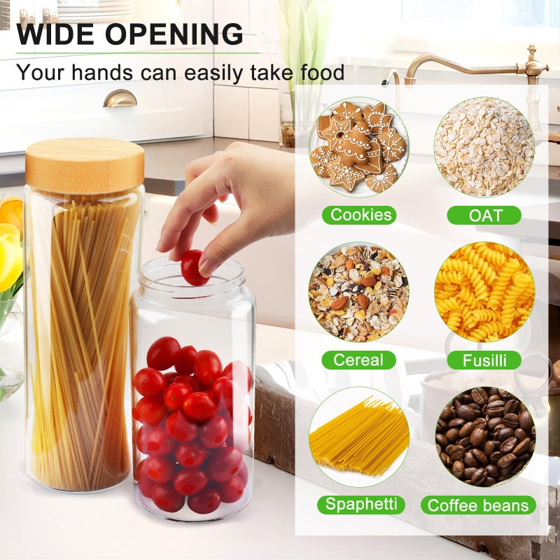 AISIPRIN Airtight Glass Jar with Lid, Glass Storage Containers with Screw On Bamboo Lids, for Cookie, Pasta, Cereal Storage Containers, 5Pcs 80oz 50oz 27oz Canisters Sets for the Kitchen - Image 5