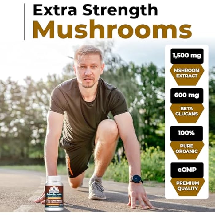 Colon Wellness Supplement, USDA Certified Organic Mushrooms Extract, Extra Strength 1,500 mg, High Potency 40% Beta-Glucans, Immune, Gut & Digestive, Colon Cleanse & Detox, 120 Caps - Image 3