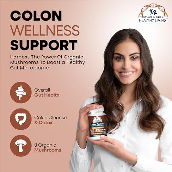 Colon Wellness Supplement, USDA Certified Organic Mushrooms Extract, Extra Strength 1,500 mg, High Potency 40% Beta-Glucans, Immune, Gut & Digestive, Colon Cleanse & Detox, 120 Caps - Image 2