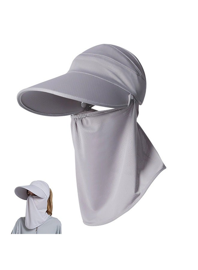 Full Face Mask for Women, Ice Silk Wide Brim Face Mask Sun Hat, UV Protection Breathable Thin Visor Hat, Sun Shade Hats for Garden Fishing Hiking, Grey  - Image 1