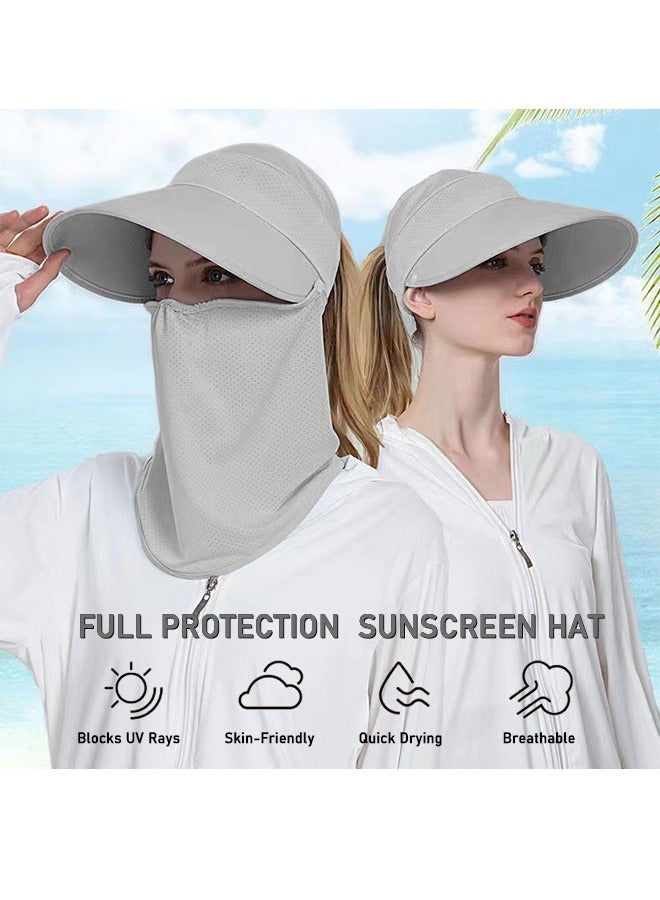 Full Face Mask for Women, Ice Silk Wide Brim Face Mask Sun Hat, UV Protection Breathable Thin Visor Hat, Sun Shade Hats for Garden Fishing Hiking, Grey  - Image 2
