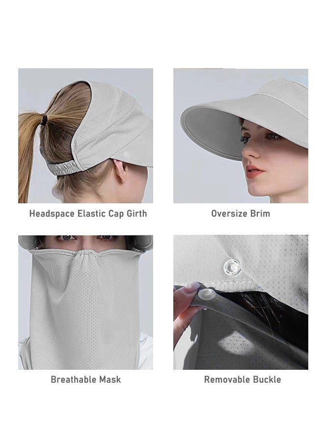 Full Face Mask for Women, Ice Silk Wide Brim Face Mask Sun Hat, UV Protection Breathable Thin Visor Hat, Sun Shade Hats for Garden Fishing Hiking, Grey  - Image 3