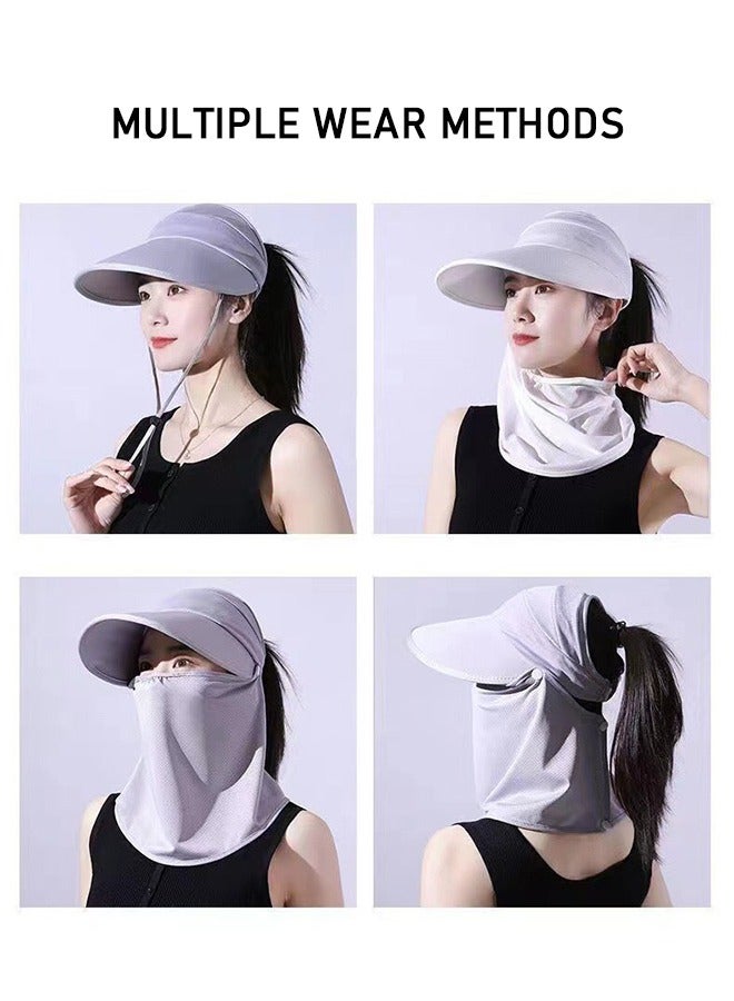 Full Face Mask for Women, Ice Silk Wide Brim Face Mask Sun Hat, UV Protection Breathable Thin Visor Hat, Sun Shade Hats for Garden Fishing Hiking, Grey  - Image 4