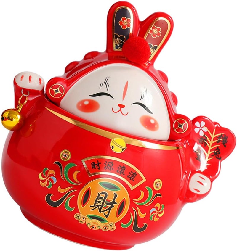 Ceramic Tea Jar Red Rabbit Small Sealed Multi-function Storage Canister Antique Style Home Tea Accessory and Coffee Beans - Image 1