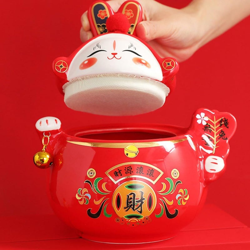 Ceramic Tea Jar Red Rabbit Small Sealed Multi-function Storage Canister Antique Style Home Tea Accessory and Coffee Beans - Image 5