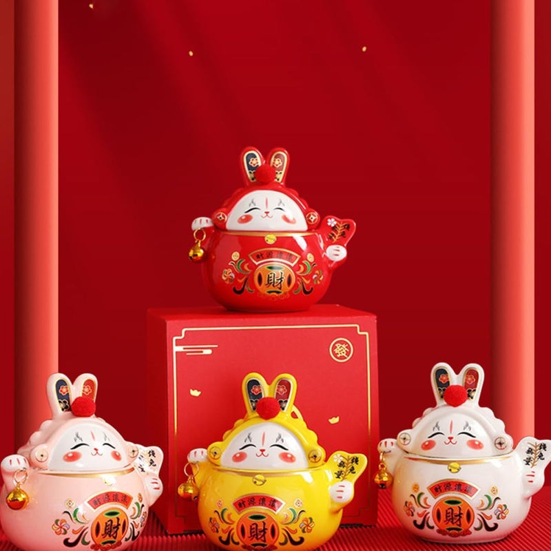 Ceramic Tea Jar Red Rabbit Small Sealed Multi-function Storage Canister Antique Style Home Tea Accessory and Coffee Beans - Image 4