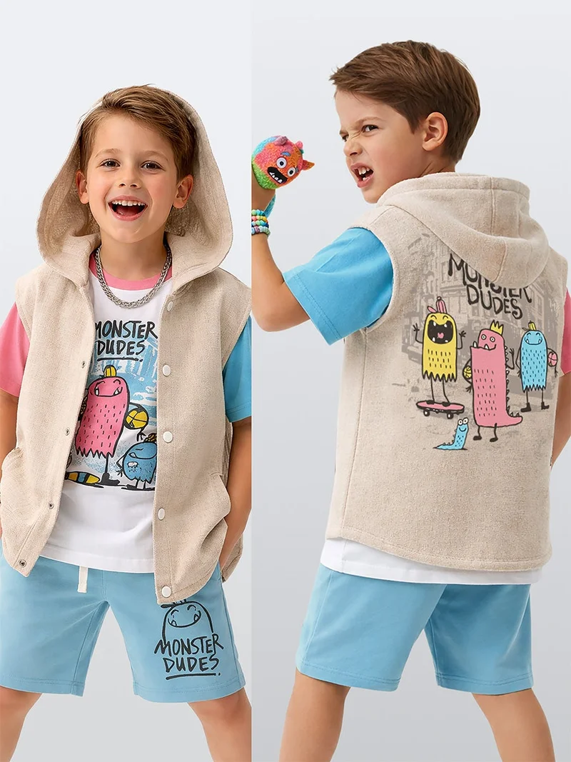 دينوكيدس Boys Hooded Vest Monster Printed