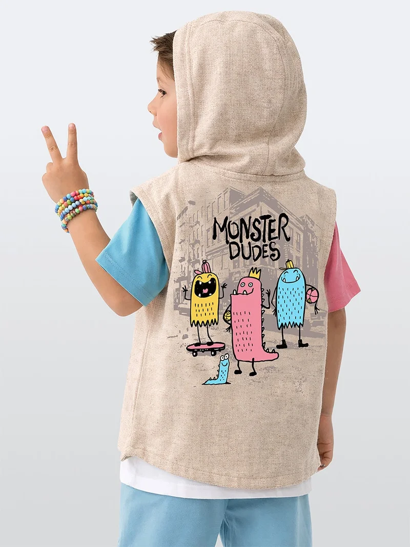 دينوكيدس Boys Hooded Vest Monster Printed