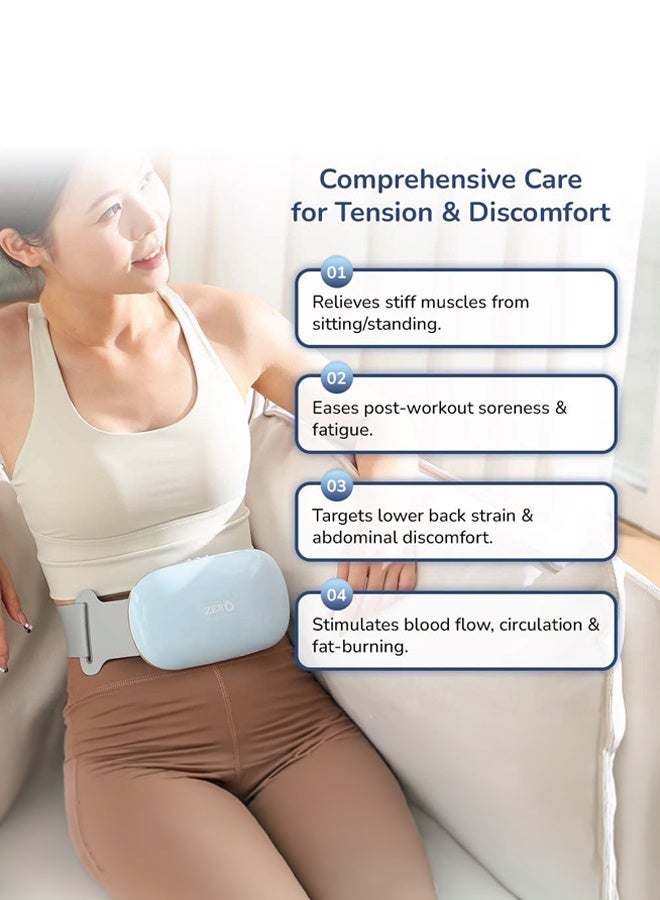 زيرو_بيوند_ويلنيس عنوان المنتج حزام التدليك الحراري Baelibelt من Zero Healthcare لتخفيف آلام البطن والظهر – جهاز تدليك كهربائي محمول مع حرارة، 6 أوضاع تدليك، قابل لإعادة الشحن – للاستخدام في المنزل والمكتب في الإمارات - Image 4