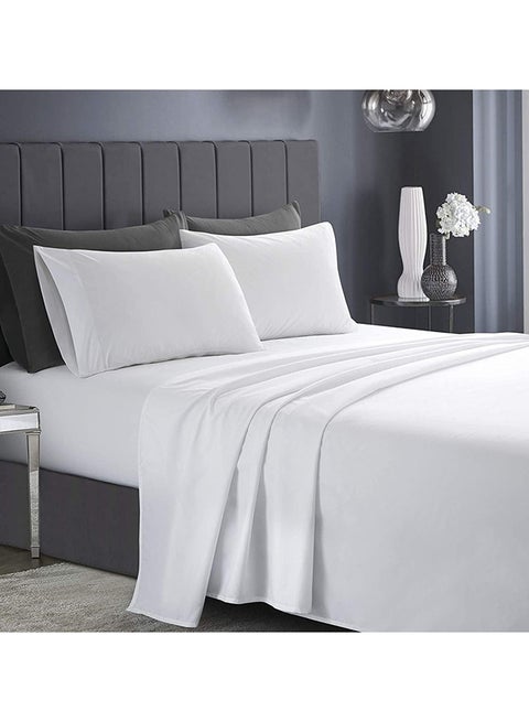 Infinitee Xclusives Queen Bed Sheet Set White – 4 Piece Bedding Set, 230 × 260 cm, Soft Brushed Microfiber Bed Sheets, 40 cm Deep Pocket, Wrinkle & Fade Resistant