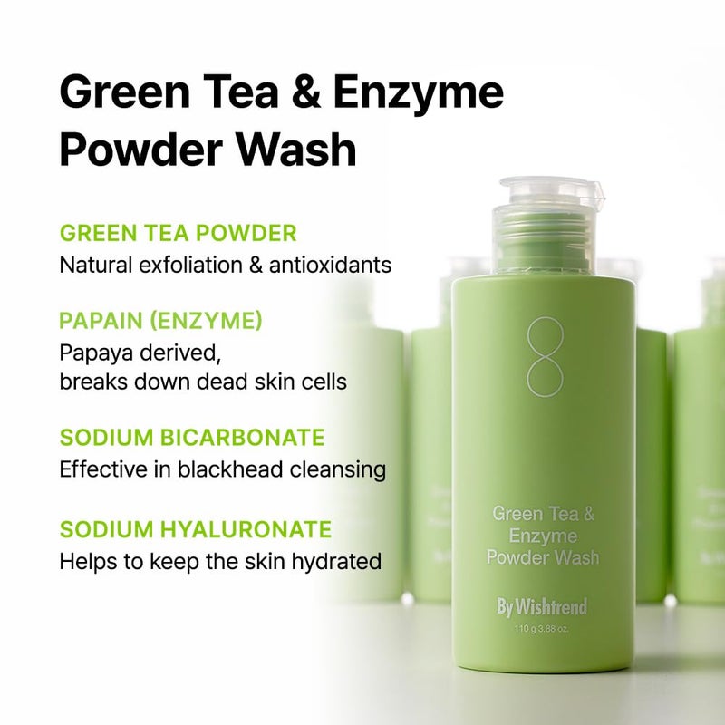 BY WISHTREND Green Tea & Enzyme Powder Wash, Gentle Cleanser for Oily & Sensitive Skin, Removes Impurities, Refine Texture, Deep Face Clean, 3.88 Oz - Image 3
