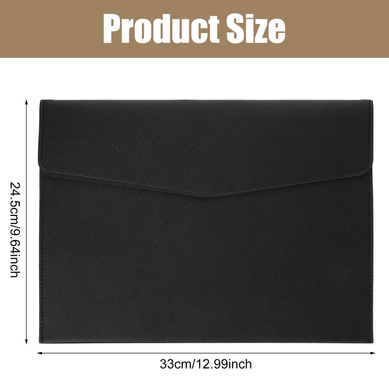 SynHHergyx PU Leather A4 File Document Holder, A4 File Folder Waterproof Portfolio Envelope Folder Case with Snap Button Closure for Letter Size, Travel, Resume, Black - Image 2