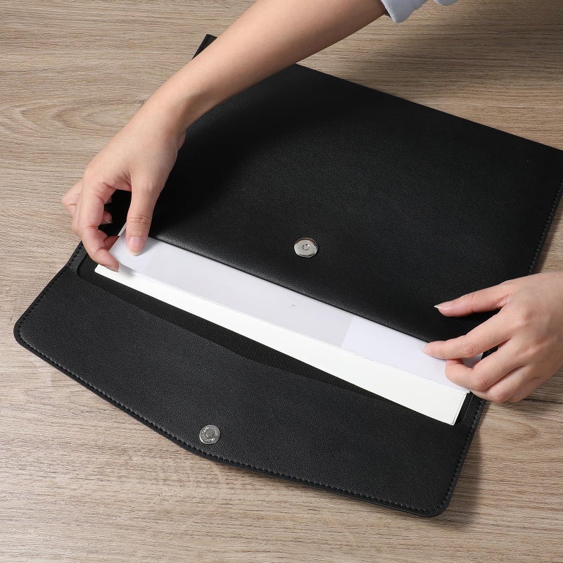 SynHHergyx PU Leather A4 File Document Holder, A4 File Folder Waterproof Portfolio Envelope Folder Case with Snap Button Closure for Letter Size, Travel, Resume, Black - Image 4