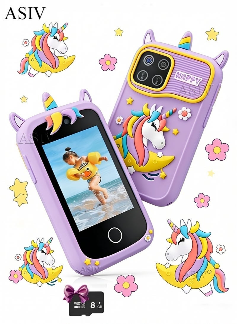 ASIV Kids Smart Phone Toys for Girls and Boys Ages 3-10 Toddler Play Toys with Dual Camera Educational Learning Games Puzzles MP3 Music Player Birthday Gifts for Kids Girls and Boys / Birthday Unicorns Gift Toys for Children 3 4 5 6 7 8 Year Old ( 8GB SD Card) - Image 1