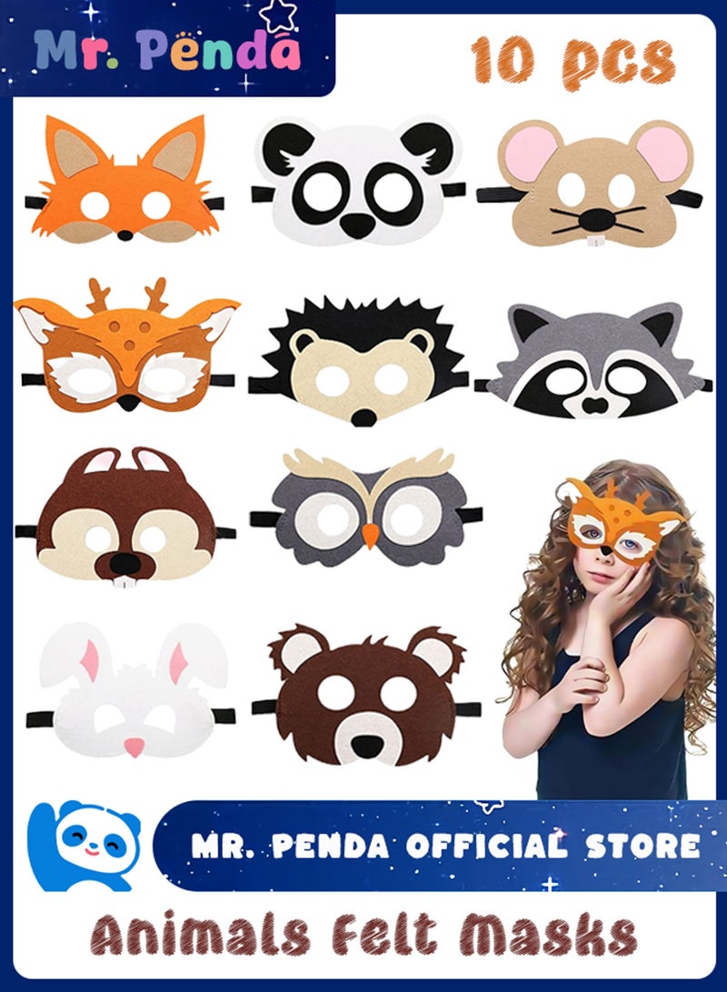Mr. Penda 10 Pcs Forest-Friends Animals Felt Masks, Woodland Creatures Animal Cosplay, Zoo Camping Themed Party Favors Supplies for Boys or Girls - Image 1