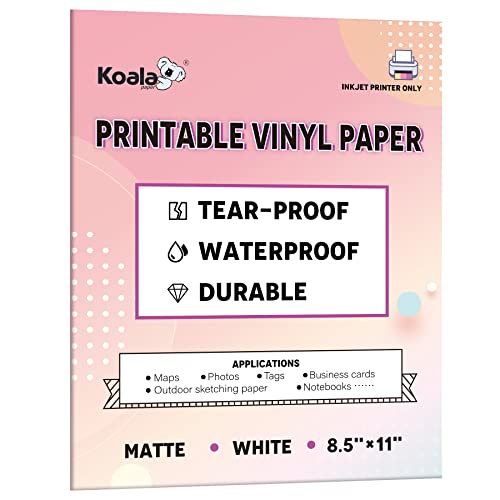KOALA PAPER Waterproof Paper for Inkjet Printer, 8.5x11 Inch 30 Sheets, Matte White Tear-Resistant Printable Paper, Durable and Quick-Drying - Image 1