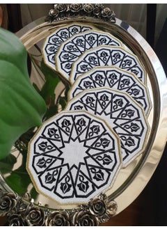 Tanem Home Gold and Black Embroidered 6-Piece Cocktail Napkins, vintage coasters 