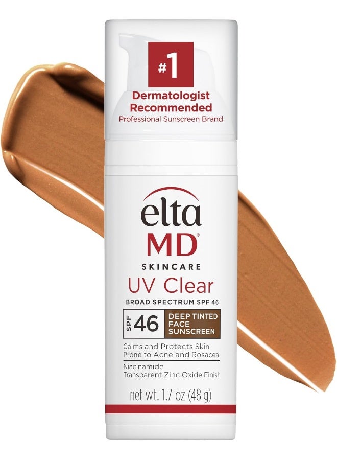 EltaMD Uv Clear Deep Tint Face Sunscreen, Spf 46 Tinted Sunscreen With Zinc Oxide, Oil-Free, For Sensitive Skin, Acne-Prone Skin, Lightweight, Dermatologist Recommended, 1.7 Oz - Image 1