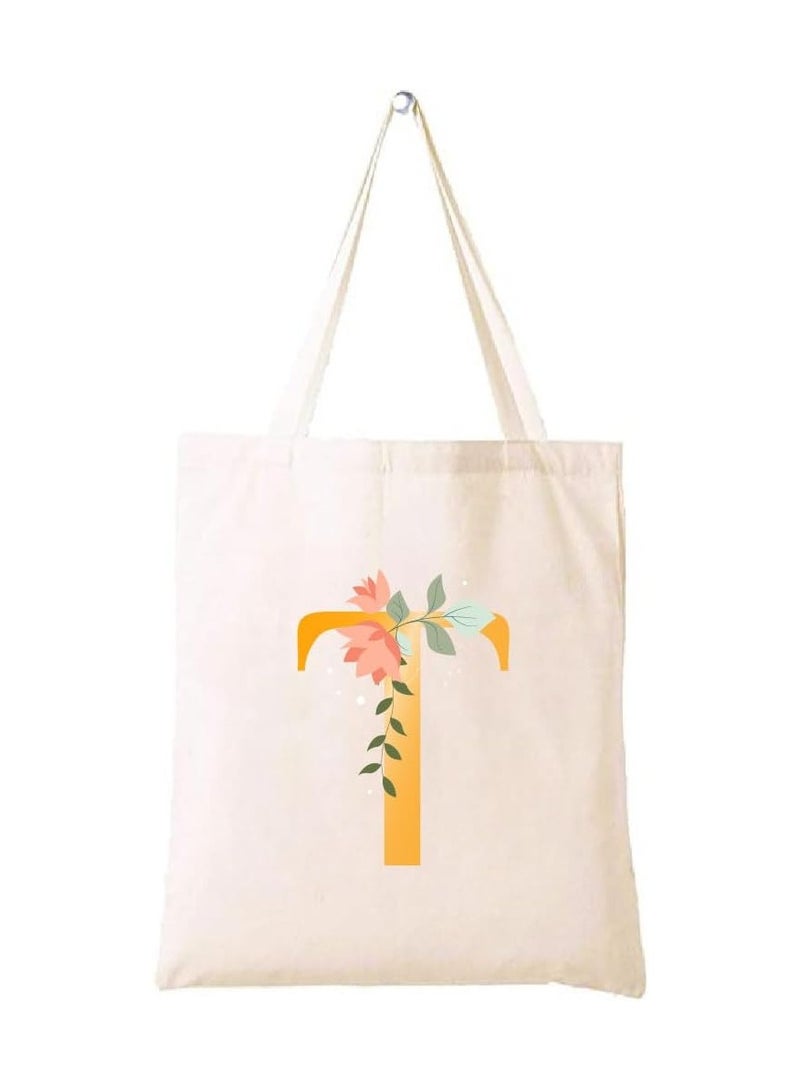 PRINTSHOP4ME Initial Letters Printed Canvas Cotton Tote Bag For Women-Party Gift Idea And Cotton Gift Bag,Reusable Bag - Image 1