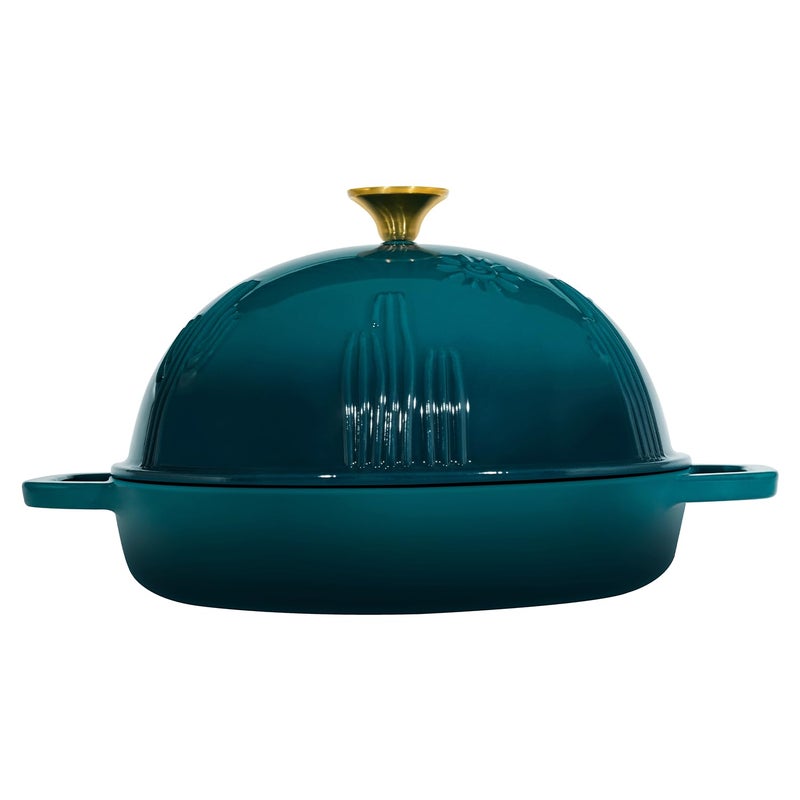Flavehc Bread Oven Cast Iron Bread Dutch Oven with Cloche Lid for Bread Baking Darkcyan Enameled Cast Iron Bread Oven with Dome Lid for Sourdough, 9.8 Inches - Image 3