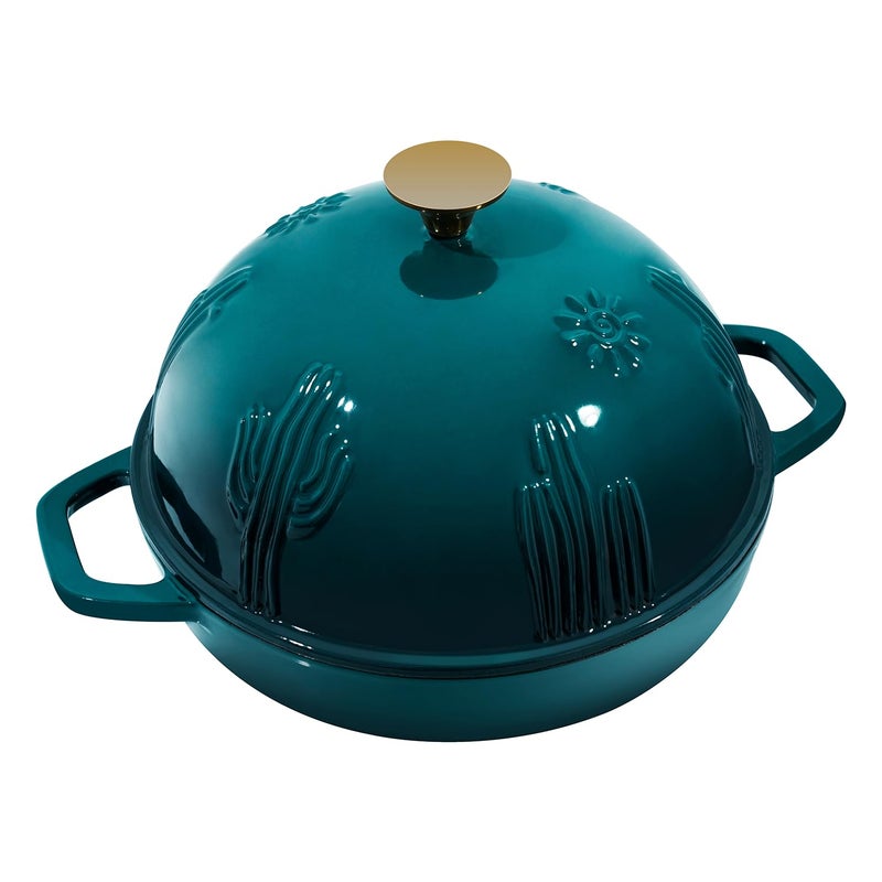 Flavehc Bread Oven Cast Iron Bread Dutch Oven with Cloche Lid for Bread Baking Darkcyan Enameled Cast Iron Bread Oven with Dome Lid for Sourdough, 9.8 Inches - Image 2