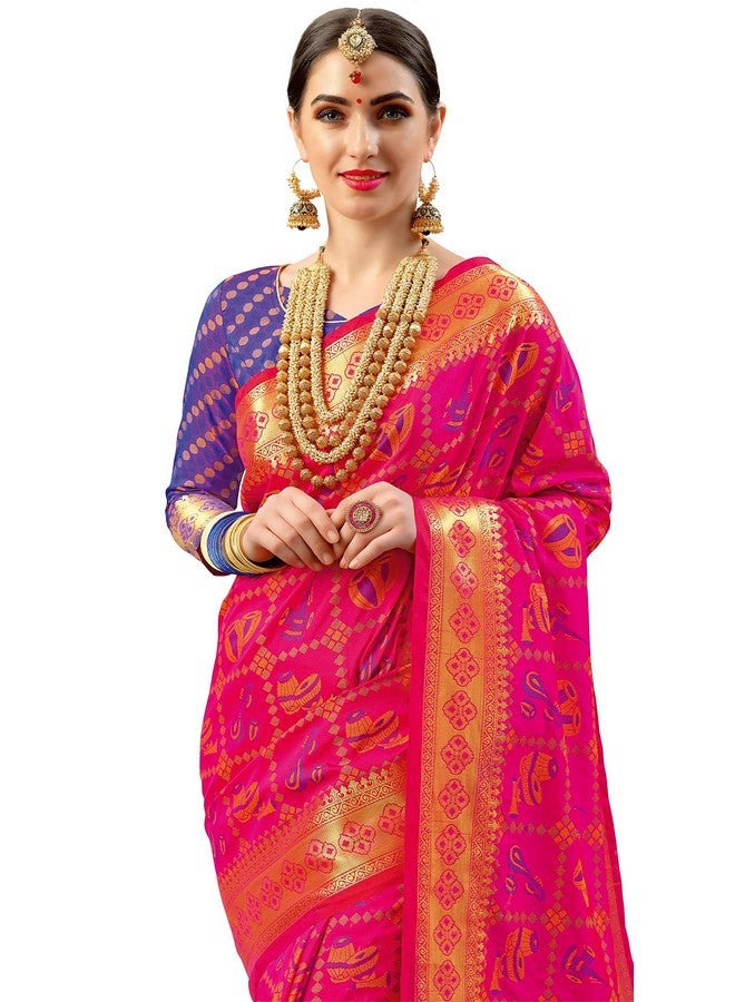 EthnicJunction ساري قطن حرير بناراسي للنساء من إيثنيك جنكشن مع قطعة بلوزة (EJ1175-1006X_وردي) - Image 5