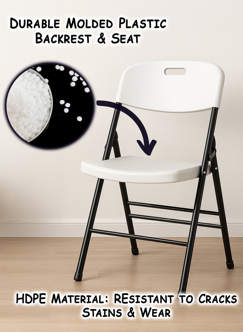 Toshionics Foldable Molded Plastic Chair with Ergonomic Backrest and Wide Seat, Heavy-Duty 30mm Thick Steel Frame, HDPE White Seat & Back, Portable Lightweight Folding Chair for Home, Office, Dining, Conference, Events, Outdoor, Camping & Banquet Seating, 45x52x79cm - Image 4