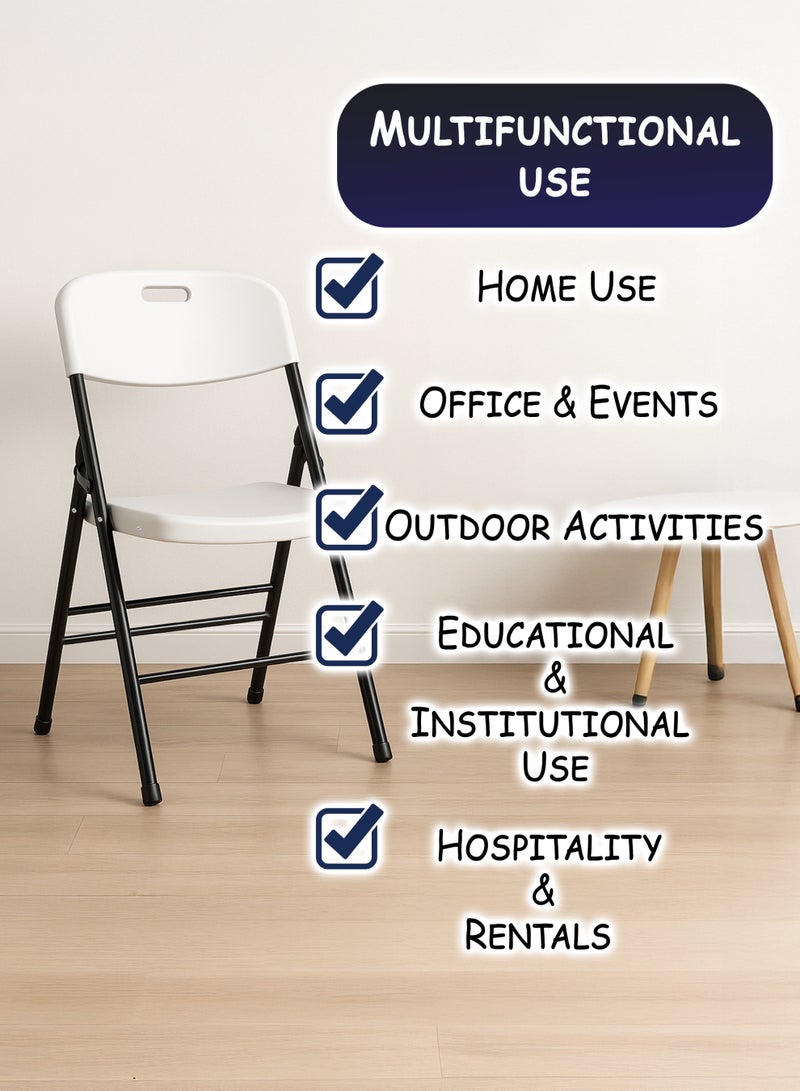 Toshionics Foldable Molded Plastic Chair with Ergonomic Backrest and Wide Seat, Heavy-Duty 30mm Thick Steel Frame, HDPE White Seat & Back, Portable Lightweight Folding Chair for Home, Office, Dining, Conference, Events, Outdoor, Camping & Banquet Seating, 45x52x79cm - Image 3