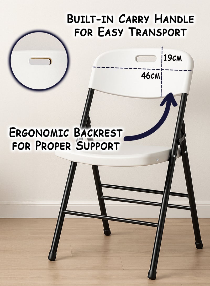 Toshionics Foldable Molded Plastic Chair with Ergonomic Backrest and Wide Seat, Heavy-Duty 30mm Thick Steel Frame, HDPE White Seat & Back, Portable Lightweight Folding Chair for Home, Office, Dining, Conference, Events, Outdoor, Camping & Banquet Seating, 45x52x79cm - Image 2