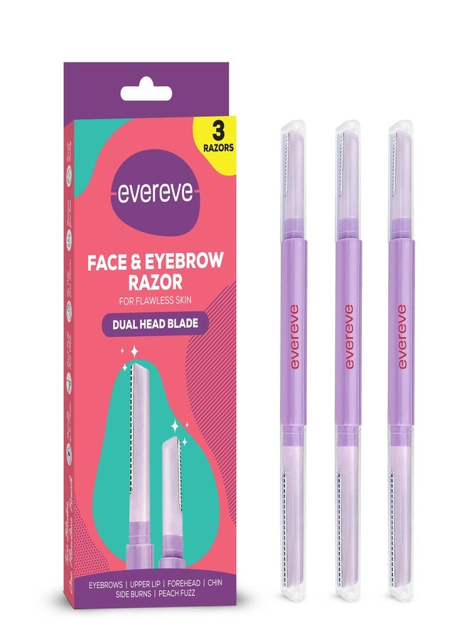 Evereve Face & Eyebrow Razor for Women, Pack of 3, Dual-Blade Head for Shaving with Precision & Coverage, German Steel Blades, Instant Painless Hair Removal, For All Skin Types, Dermaplaning Tool - Image 1